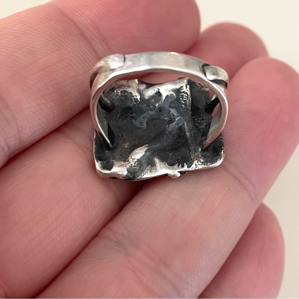 Vintage silver (unmarked sterling?) Brutalist abstract ring sz 6 - Picture 9 of 14